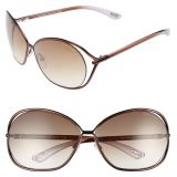Tom Ford Carla 66mm Oversized Round Metal Sunglasses_BROWN/ BROWN