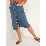 High-Waisted Button-Front Medium Acid-Wash Jean Midi Skirt for Women
