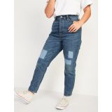 Higher High-Waisted Button-Fly O.G. Straight Patchwork Non-Stretch Jeans for Women