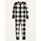 Gender-Neutral Matching Snug-Fit Printed Henley Pajama One-Piece for Kids
