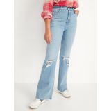 Higher High-Rise Light-Wash Ripped Cut-Off Flare Jeans for Women