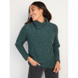 Melange Shaker-Stitch Turtleneck Tunic Sweater for Women