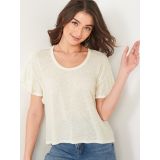 Flutter-Sleeve Scoop-Neck Linen-Jersey Easy T-Shirt for Women