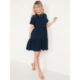 Short-Sleeve Tiered Slub-Knit Mini Swing Dress for Women