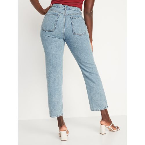 올드네이비 High-Waisted Button-Fly Slouchy Straight Cropped Non-Stretch Jeans for Women