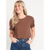 Short-Sleeve Luxe Crew-Neck Rib-Knit T-Shirt for Women