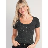 Fitted Rib-Knit Floral Scoop-Neck T-Shirt for Women