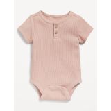 Unisex Short-Sleeve Thermal-Knit Henley Bodysuit for Baby