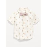 Short-Sleeve Printed Shirt and Bow-Tie Set for Baby