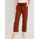 High-Waisted Tie-Belt Cargo Straight Workwear Ankle Pants for Women