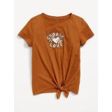 Short-Sleeve Graphic Front Tie-Knot T-Shirt for Girls