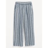 High-Waisted Striped Linen-Blend Wide-Leg Ankle Pants for Women
