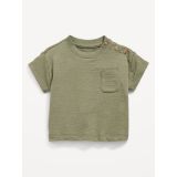 Unisex Solid Buttoned Pocket Textured-Knit T-Shirt for Baby