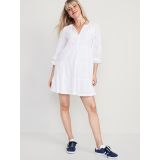 Puff-Sleeve Embroidered Tiered Mini Swing Dress for Women