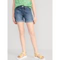 High-Waisted Button-Fly Ripped Jean Midi Shorts for Girls
