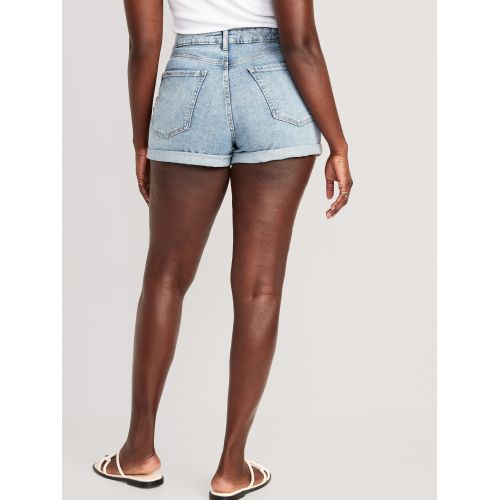 올드네이비 Curvy High-Waisted OG Straight Button-Fly Ripped Jean Shorts for Women -- 3-inch inseam