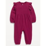 Long-Sleeve Rib-Knit Ruffle-Trim Jumpsuit for Baby