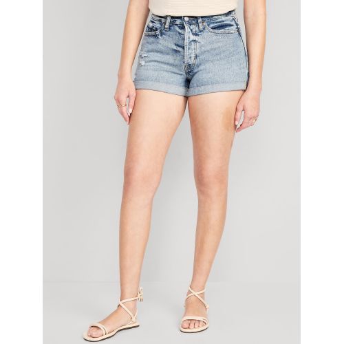 올드네이비 Curvy High-Waisted OG Straight Button-Fly Ripped Jean Shorts for Women -- 3-inch inseam