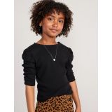 Ruched Puff-Sleeve Textured-Knit Top for Girls