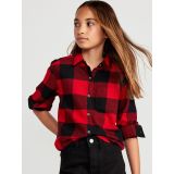 Cozy Long-Sleeve Button-Front Plaid Tunic Shirt for Girls