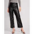 High-Waisted Faux-Leather Cropped Wide-Leg Pants