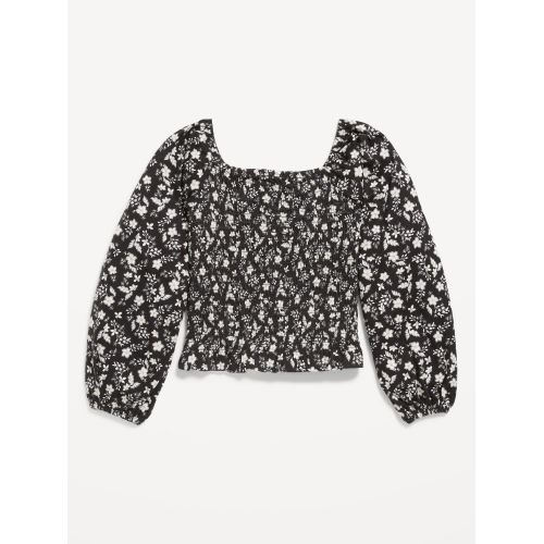 올드네이비 Long-Sleeve Printed Jersey-Knit Smocked Top for Girls