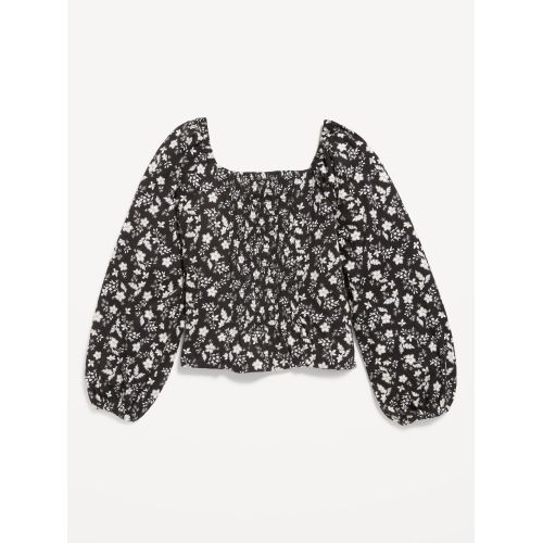 올드네이비 Long-Sleeve Printed Jersey-Knit Smocked Top for Girls
