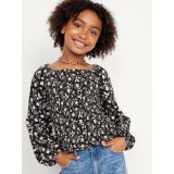 Long-Sleeve Printed Jersey-Knit Smocked Top for Girls
