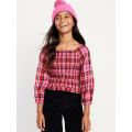 Long-Sleeve Plaid Smocked Top for Girls