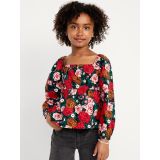 Printed Long-Sleeve Back-Bow Top for Girls