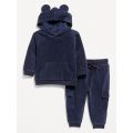 Unisex Ribbed Velour Critter Hoodie and Cargo Joggers Set for Baby