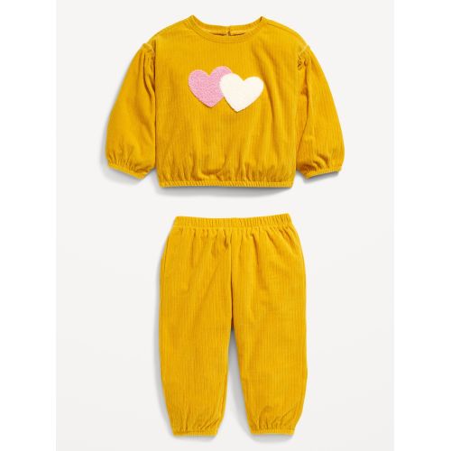 올드네이비 Corduroy Ruffle-Trim Embroidered Hearts Top and Joggers for Baby