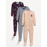 Unisex 2-Way-Zip Snug-Fit Pajama One-Piece 3-Pack for Toddler & Baby