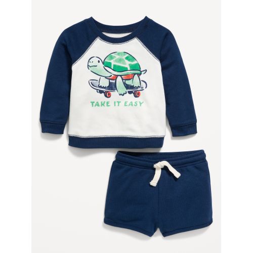 올드네이비 Crew-Neck Graphic Sweatshirt and Shorts Set for Baby