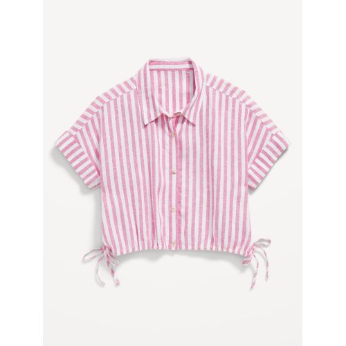 올드네이비 Short-Sleeve Striped Linen-Blend Top for Girls