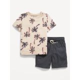 Printed Crew-Neck T-Shirt and Shorts Set for Toddler Boys