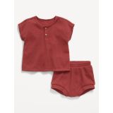 Thermal-Knit Henley Top and Bloomer Shorts Set for Baby