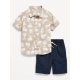 Printed Short-Sleeve Pocket Shirt and Shorts Set for Toddler Boys