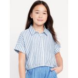 Short-Sleeve Striped Linen-Blend Top for Girls Hot Deal