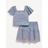 Flutter-Sleeve Floral Cutout Top and Skirt Set for Toddler Girls Hot Deal