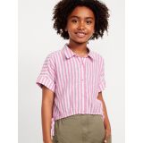 Short-Sleeve Striped Linen-Blend Top for Girls