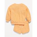 Long Puff-Sleeve Sweatshirt and Shorts Set for Toddler Girls