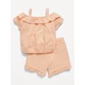 Off-The-Shoulder Ruffled Top and Shorts Set for Toddler Girls