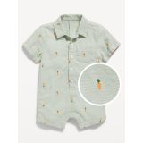 Printed Linen-Blend Pocket Romper for Baby