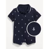Printed Thermal-Knit Polo Romper for Baby