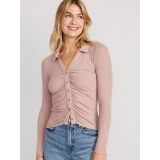 Fitted Long-Sleeve Button-Front Top