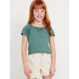 Puff-Sleeve Textured Sweetheart-Neck Top for Girls