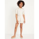 Puff-Sleeve Button-Front Romper for Girls Hot Deal