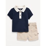 Little Navy Organic-Cotton Polo Shirt and Shorts Set for Baby