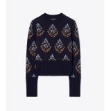 Tory Burch EMBELLISHED PRINTED SWEATER